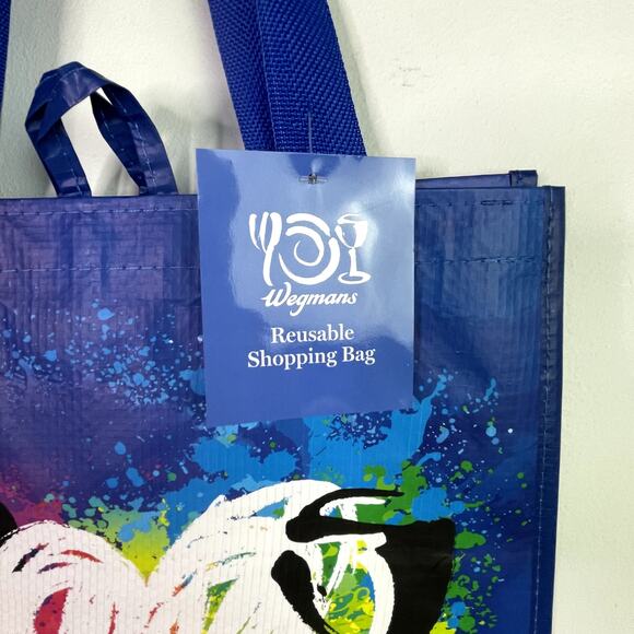 Set of 2 — Wegmans Blue Rainbow Heart Reusable Grocery Tote Bag w/ Liner NWT NEW - Picture 4 of 11